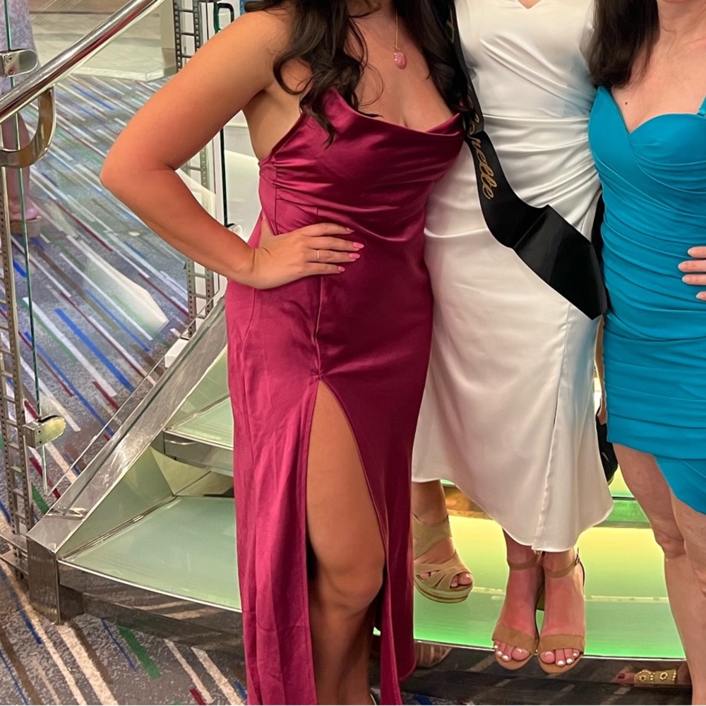 Princess Polly Magenta cowl neck midi dress
